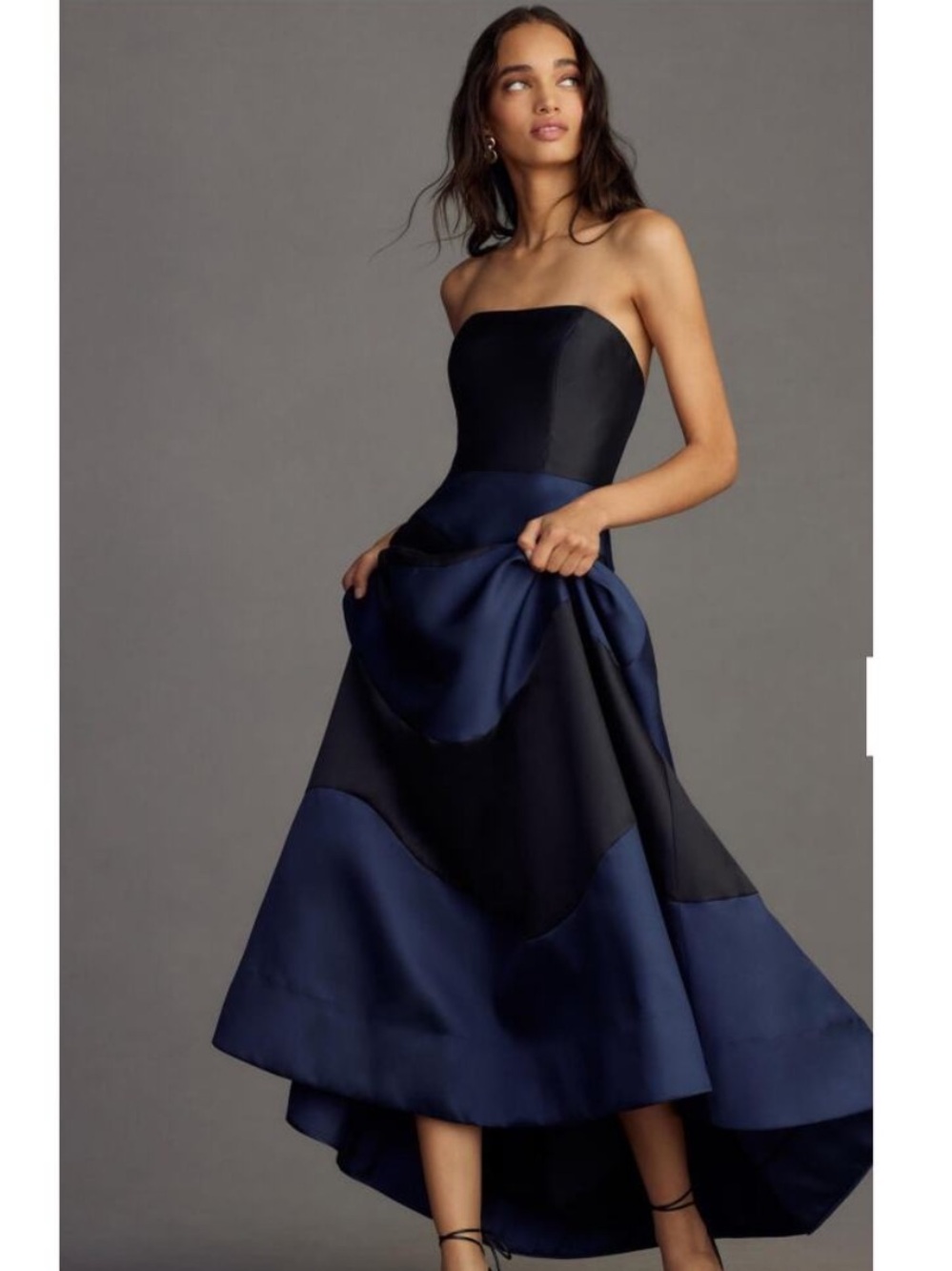 NWT Anthropologie Hutch Dress Rena Maxi Gown Strapless in Colorblock Navy Black - Picture 5 of 11